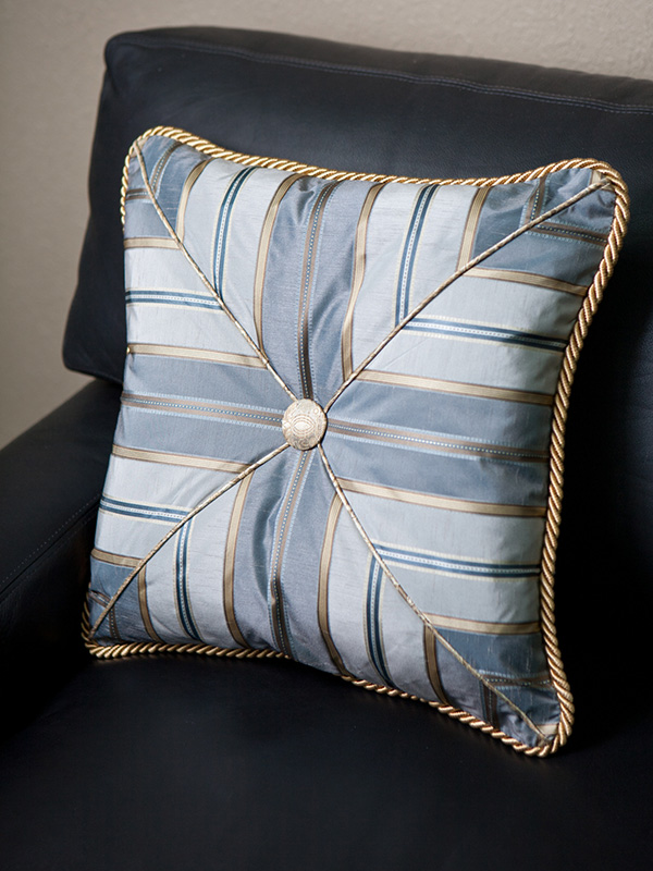 Custom Blue and Gold Chevron Pillow from Sheffield Furniture